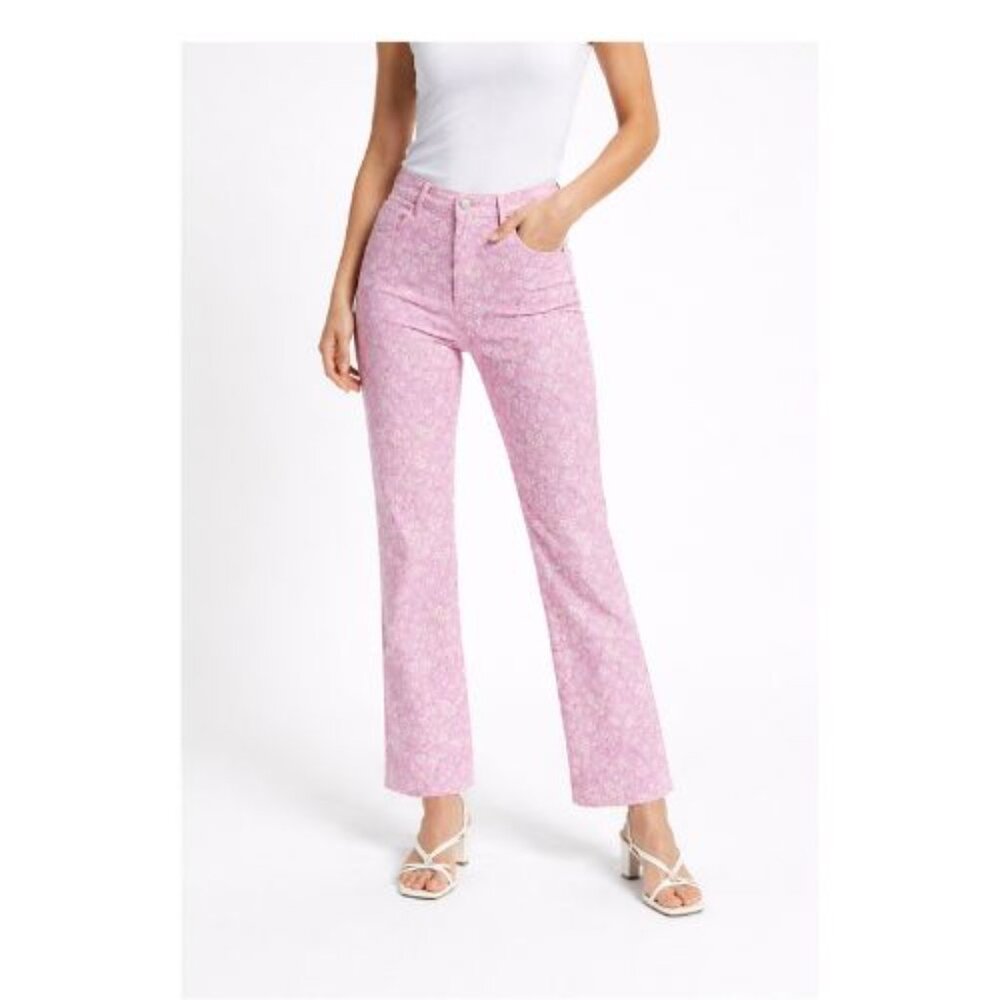 ZARA Women's pink white flower daisy pattern slim XS pants